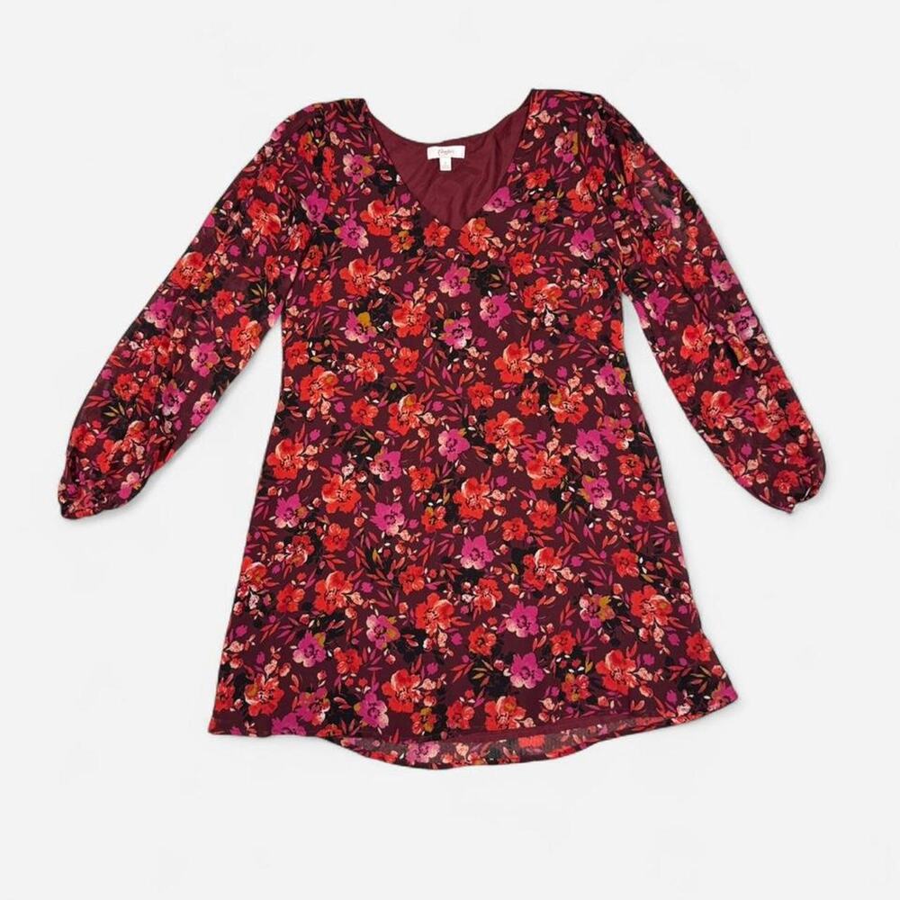 Candie's burgundy floral shift dress flowy sleeves cut outs boho Size S